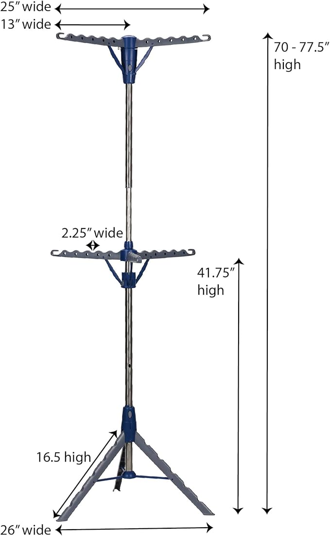 Household Essentials 5012-1 Portable 2-Tier Clothes Drying Rack Tri-pod | Dry Wet Laundry or Hang Clothes | Silver and Blue - Image 7