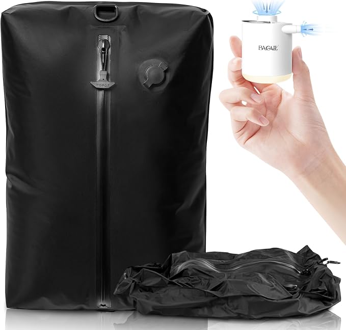 BAGAIL TPU Vacuum Bag for Travel, Reusable Compression Bag with IPX8 Waterproof Zipper, Save Space for Suitcase, Backpack and Carry on (Jet Black, ExtraLarge, With Pump) by BAGAIL