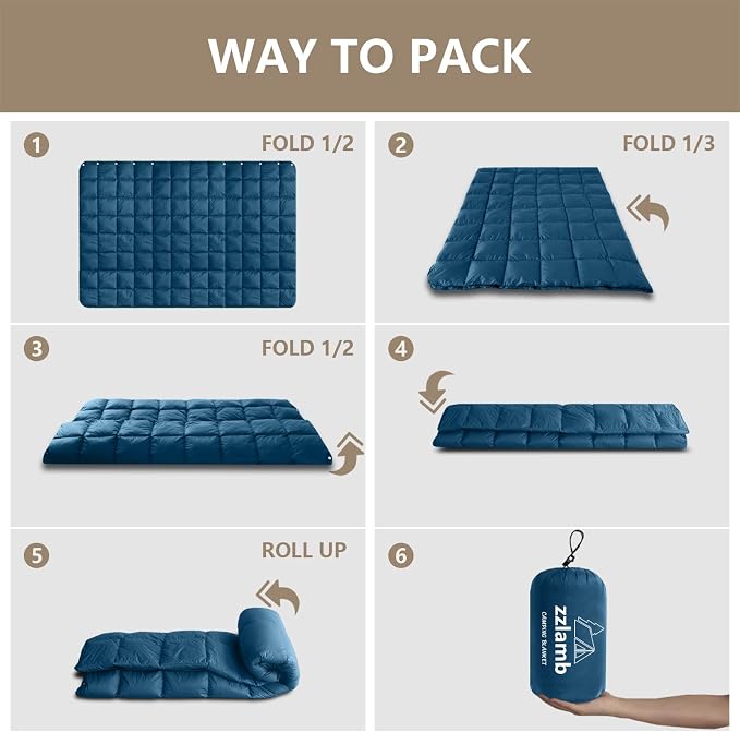 zzlamb Puffy Down Camping Blanket Water-Repellent, Down Throw Travel Blanket Portable for Outdoor, Light Warm Quilt for Couch Plane Car Theater Stadium Picnic RV Backpacking Hammock - Image 7