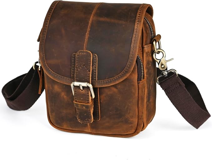 Water Resistant Canvas + Leather Hiking Riding Travel Fanny Waist Pack Small Phone Pouch For Men Women FB811-29 (100% Leather- Coffee) by Handadsume