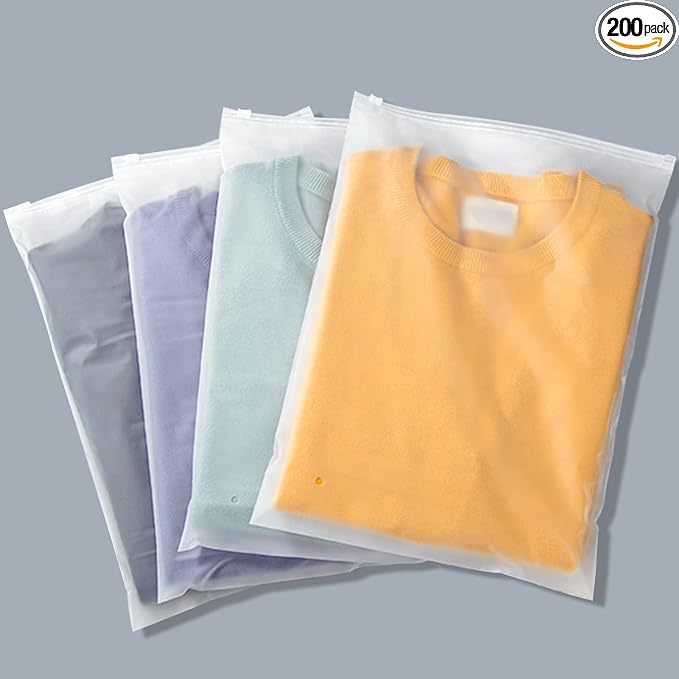 Frosted T Shirt Bags, 200PCS 9x12 inch Plastic Zip Bags for Clothes Packaging, Clothing Shipping, Bikini Swimsuit Bathing Suit Organizer, with Resealable Zipper & Vent Hole, 3 Mil by Svaldo