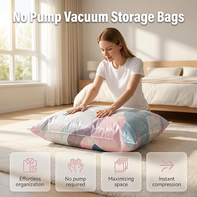 Upgraded Large Capacity No-Pump Vacuum Storage Bags for Home & Travel, Quick Press & Seal Cube Compression, Keeps Clothes & Blankets Dry, Ideal for Organized Living (5, M-19.6 * 27.5) - Image 3