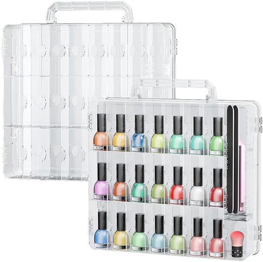 JIASHENG Two Nail Polish Organizer Case Holders 48 Bottles Nail Storage | Double Side Adjustable Space Divider for Acrylic Nail Gel Dip Powder Tips Set with Two Toe Separator by JiashengDirect