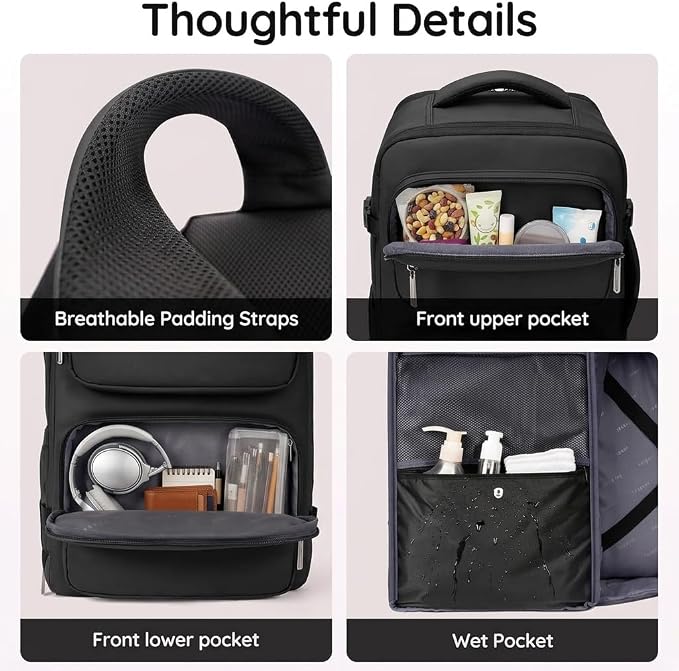 Taygeer Mochila De Viaje Para Hombre, TSA Travel Laptop Backpack for Men | Carry on Bag, Fits 15.6 Inch Laptop, Shoe Pouch, Water Bottle Pocket, Travel Gift for Men Business Work Black - Image 7