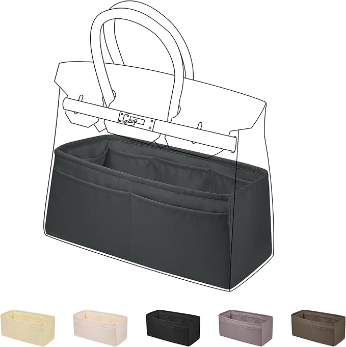 DGAZ Silk Purse Organizer Insert for Birkin Bag(Grismeyer,BK40) | Soft and Lightweight,Perfect Fit,Multi-pocket Storage,Bag Protector,Luxury Bag Care,Handmade,for Smooth Bag Organizer by DGAZ