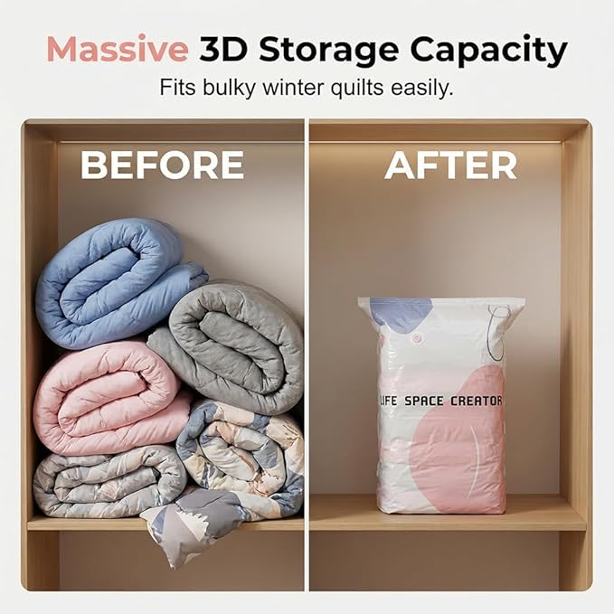 2026 Upgrade No‑pump Vacuum Storage Bags, Premium Extra Large Capacity Storage Compression Bags, Reusable Heavy Duty Storage Organize for Clothes Comforters Blankets Travel & Home (Large * 5 Sets) - Image 4