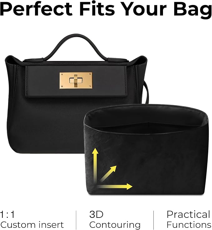 Purse Organizer Insert for HERMES 2424 Mini Handbag,Custom Fit Inside Premium Matte Black Lightweight WaterResistant Tote Bag Insert Accessories - Image 3