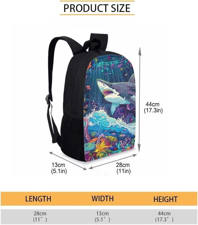 17 Inch Animal Print School Backpack And Lunch Box Set for Kids Lightweight Undersea Shark Backpack for Boys Girls Sturdy School Bag with Insulated Lunchbox Pencil Case Student Bookbag - Image 7