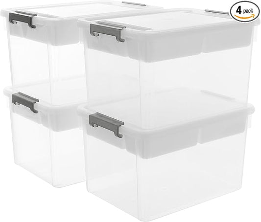 Citylife 32QT 4Packs Clear Craft Organizers and Storage Box with Tray | Stackable Art Supply Organizer Storage Bins with Lids for Beads, Markers, Sewing, Tools, Clothes, Files, Office Supplies by CITYLIFEHomeOrganization
