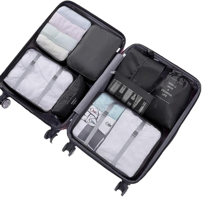 Packing Cubes for Suitcase,Lychico 9pcs Travel Luggage Packing Organizers Waterproof Travel Essentials Bag Clothes Shoes Storage Bags, Black - Image 2