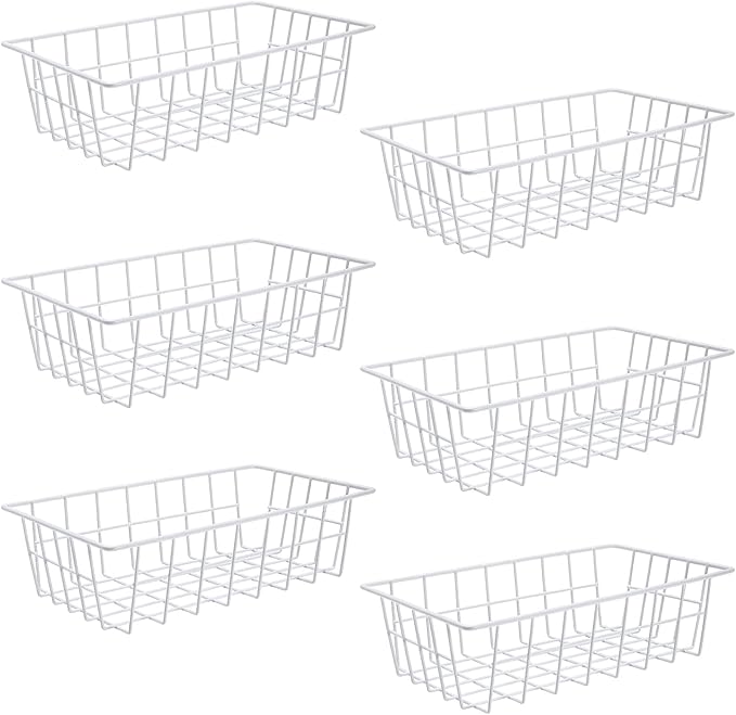 Orgneas Freezer Organizer Bins Metal Wire Storage Baskets for Upright Refrigerator Chest Freezer, Kitchen Pantry Storage and Organization for Fruit Vegetable Soda Cans Toys and Snacks, Set of 6 by Orgneas