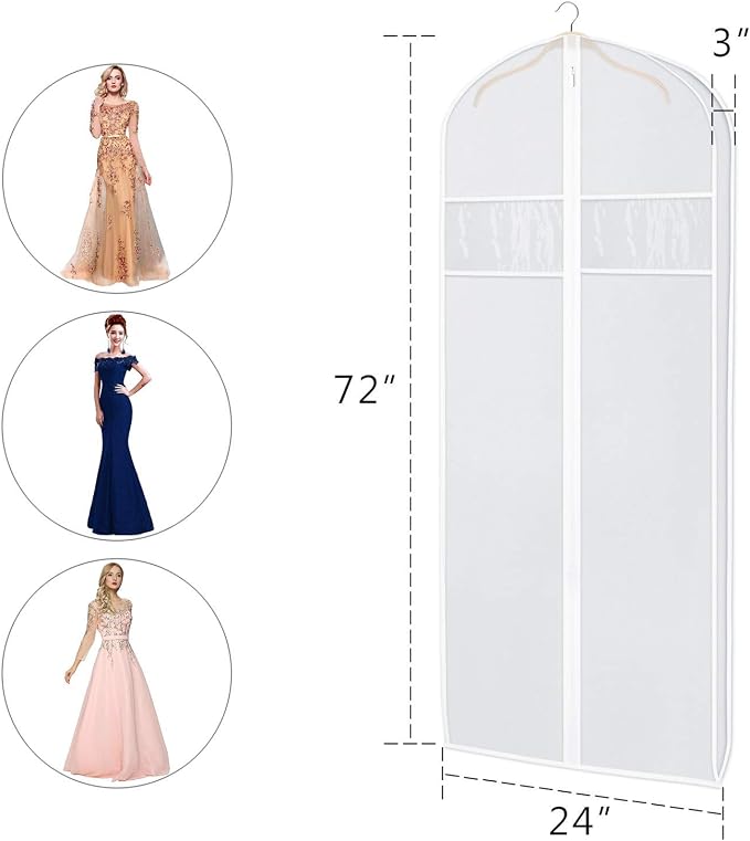 Zilink Dress Bags for Gowns Long 72-inch Garment Bags for Long Dresses Clear Dress Protector Bag with 3" Gusset and Full Length Zipper for Dresses, Fur Coat Gown Closet Storage（Set of 4） - Image 2