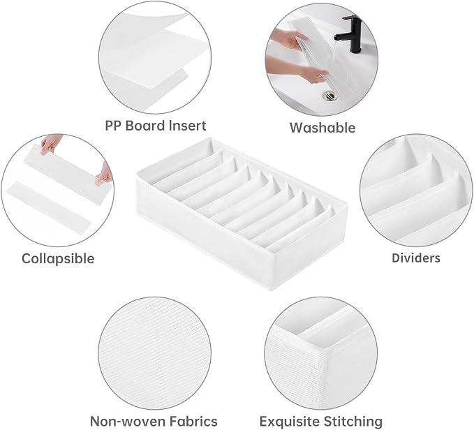 4 Packs T-shirt Drawer Organizers for Clothing,10 Grids Compartment Wardrobe Storage Box, Clothes Organizer for Folded Clothes, T-shirt, Legging, Silk Scarve-White - Image 3