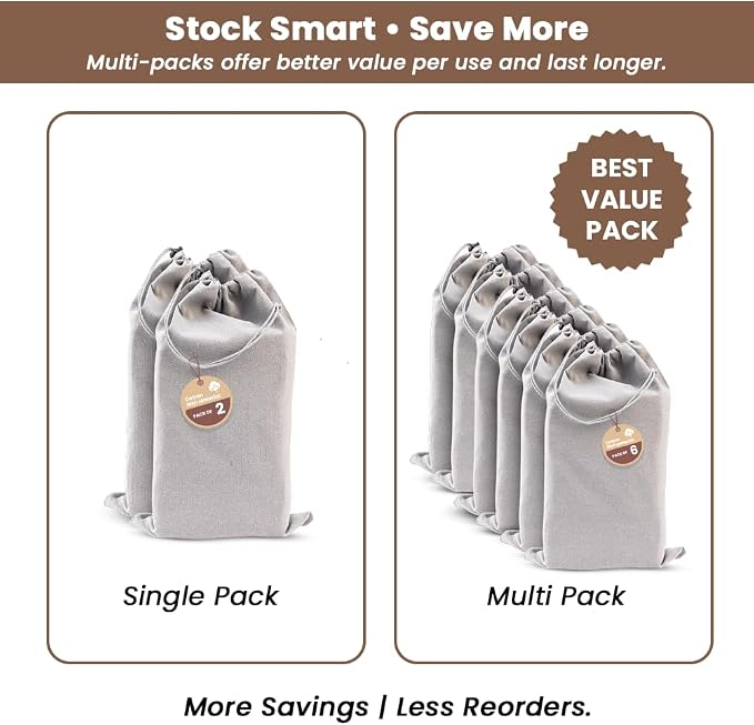 LFH Cotton Rich Shoe Storage Bags with Drawstring, Dustproof Breathable Reusable Organizer, Perfect For Travel, Dorm, Hotel, College, Gym, Easy to Carry, Machine Washable 8"x17" (Pack of 4) - Grey - Image 10
