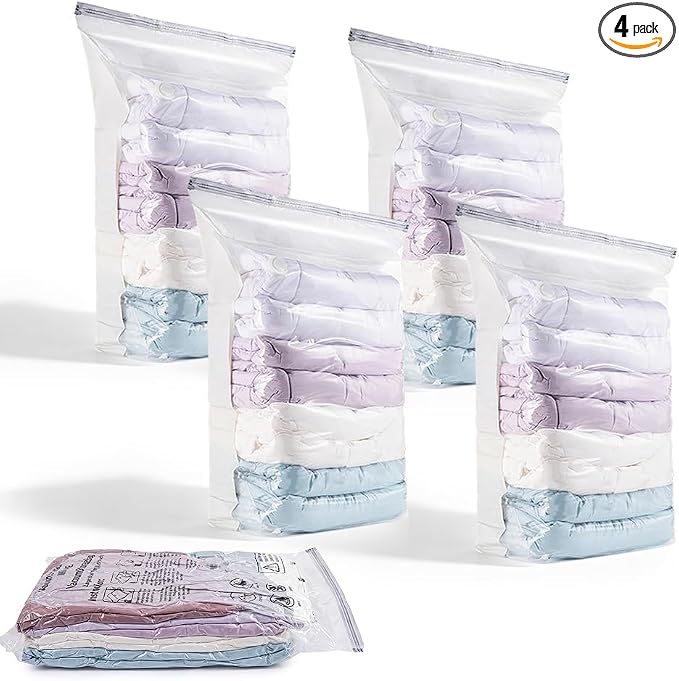 No Pump Vacuum Storage Bags, Life Space Creator Bags, 40"×32"×12"(4) | No pump needed for quick compression. Ideal for storing sweaters, towels and bedding to save space for home and travel. by anykill