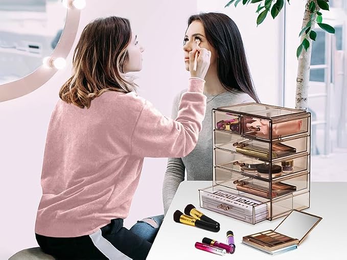 Sorbus Acrylic Makeup Organizer Set, 6-Drawer Vanity & Countertop Cosmetic Storage with Small & Wide Drawers, Bronze Glow Makeup Storage for Brushes, Lipsticks, Jewelry, Holiday Gift for Women & Teens - Image 6