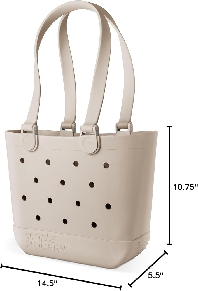Simple Modern Medium Beach Bag | Waterproof Getaway Rubber Tote with Zipper Pocket for Travel, Pool, Boat, Groceries, Sports | Almond Birch - Image 9