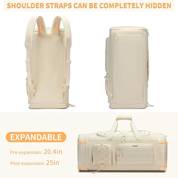 Bosstin Gym Bag for Women & Men, 45L Travel Duffle Sports Duffel Bag Gym Weekender Overnight Backpack with Shoe Compartment (4Beige) - Image 4
