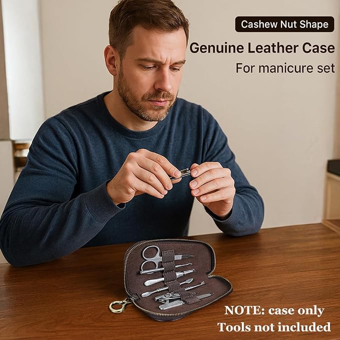 CONTACTS Full Grain Leather Manicure Set Case Travel Nail Clipper Pouch Empty for Men Personal Tools Pouch by Handmade (Case Only) - Image 2
