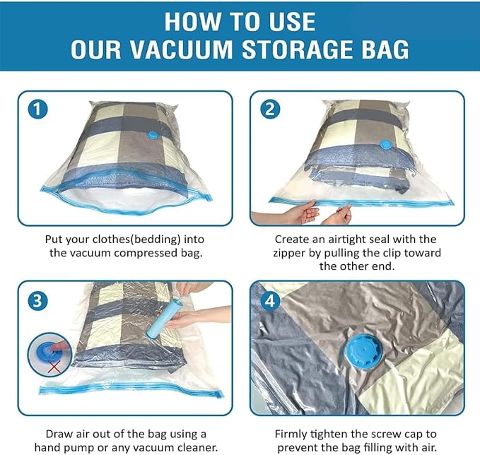 Vacuum Bags for Clothes, Storage Space Saver Bags for Traveling Small for Travel, Compression with Hand Pump - Image 7