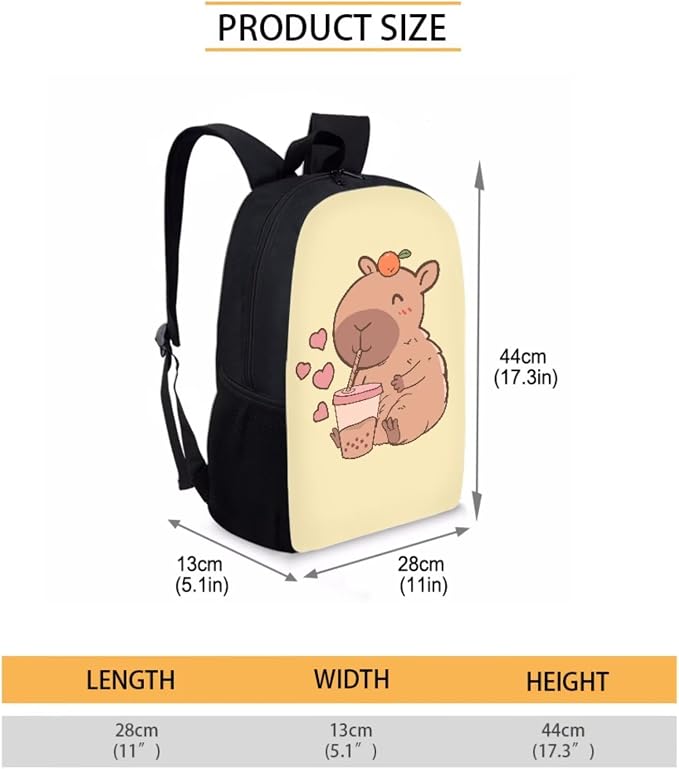 Capybara Bubble Tea Print Boys School Bag 3 in 1 Children's Backpack Set with Lunch Bag and Pencil Pouch Case Daypack Set, Lightweight Durable Knapsack Set for Teen Girls, Light Yellow - Image 2