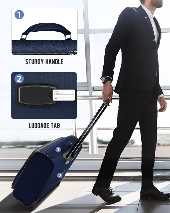 MATEIN Rolling Garment Bags for Travel, Large 2-Wheeled Suit Carrier, Blue | Foldable Travel Suit Bag with Wheels, 2 Packing Cubes, Check-in Suitcase Luggage, For Business Trips, Fits 17.3 Inch Laptop - Image 6