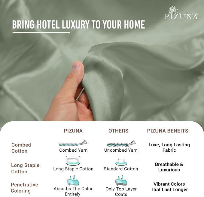 Pizuna Pure 100% Cotton Flat Sheets Only King Sea Foam (1 PC), Luxurious 400 Thread Count Long Staple Cotton Sateen with 4" Hem (Combed King Flat Sheet Only Cotton) - Image 7