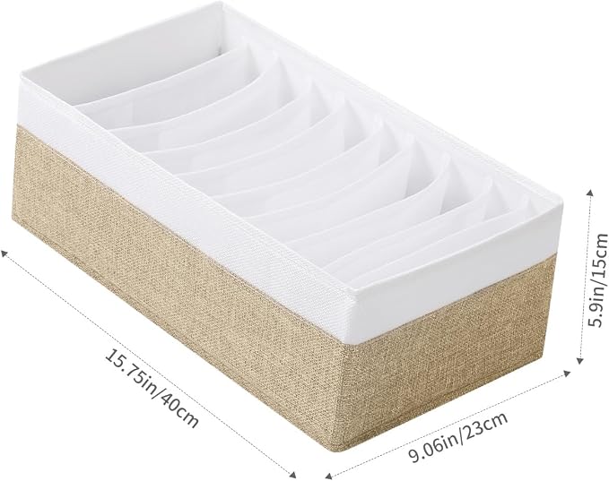 4 Packs T-shirt Drawer Organizers for Clothing,10 Grids Compartment Wardrobe Storage Box, Clothes Organizer for Folded Clothes, T-shirt, Legging-15.75''x9.06''x5.91-BeigeWhite - Image 2