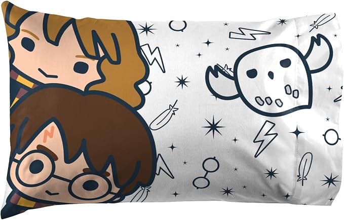 Jay Franco Kids Sheet Set with Fitted, Flat Sheets & Pillow Cover - Ultra-Soft Bedding with Pillowcase for Room Decor, White - Harry Potter, 3 Piece Twin - Image 3