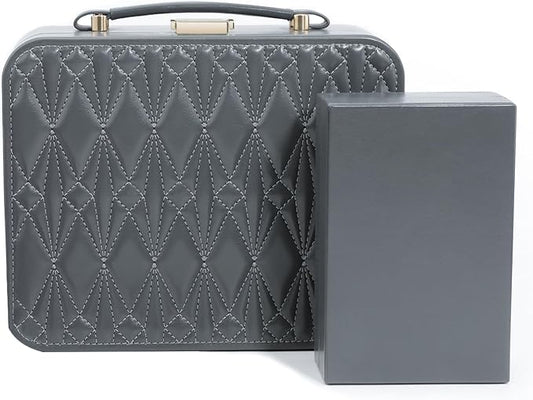 Travel Jewelry Case Large Jewelry Box Jewelry Travel Organizer Jewelry Case with Handle Removable Tray Best Gift for Women Girls (Grey) by HOME