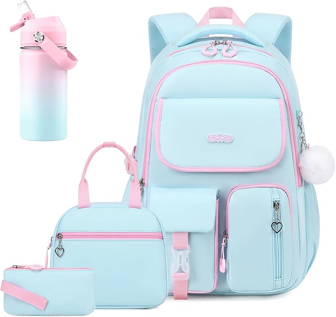 DIGOBAY Backpacks for Girls, 6PCS School Backpack with 14OZ Water Bottle Lunch Box Pencil Pouch for Teen Girls Kids Elementary Primary Middle High College Travel School bag Bookbag Set by DIGOBAY