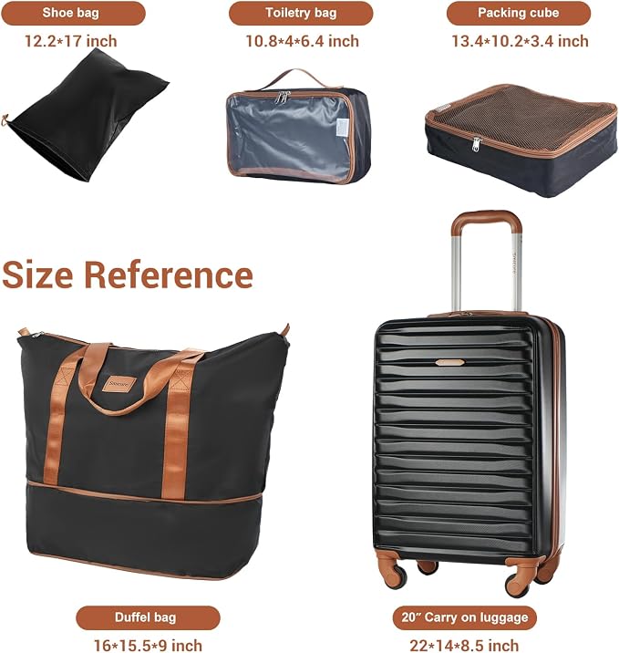 3 Piece ABS+PC Luggage Set, Carry On with Spinner & Duffle | 20" Carry-On + Waterproof Underseat Duffel + Toiletry Bag. 360° Spinner Wheels,Fits Overhead Bins,For Business & Travel - Image 4