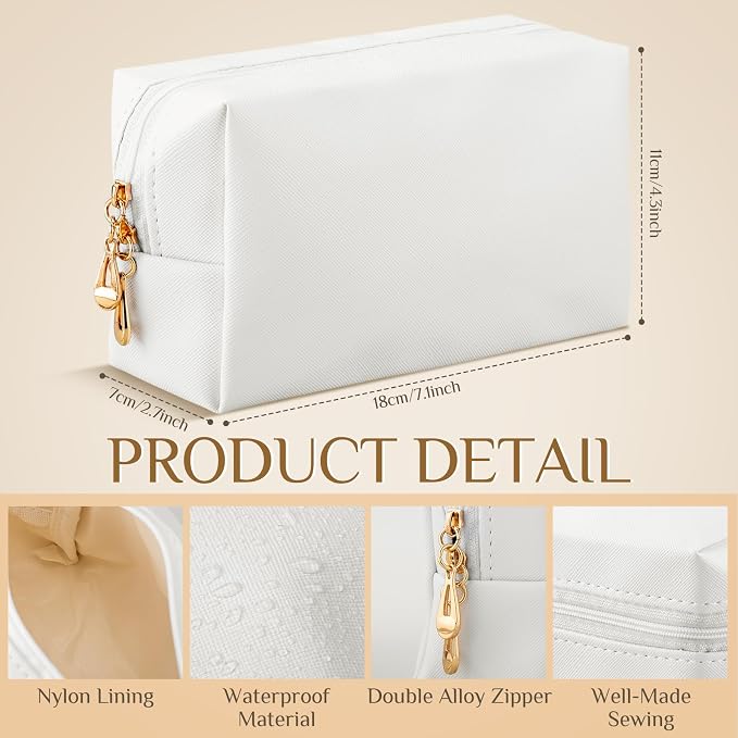 20 Pcs Preppy Makeup Bags PU Leather Cosmetic Pouch with Zipper Waterproof Make up Bags Toiletry Beauty Container for Women Bridal Shower Favors End of the Year Teacher Gifts(White) - Image 2