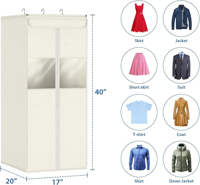 Zilink Garment Storage Bags for Hanging Clothes 40" Suit Garment Bag with Clear Window Space Saving Hanging Garment Bags for Suits, Shirts, Short Skirts, Beige - Image 4