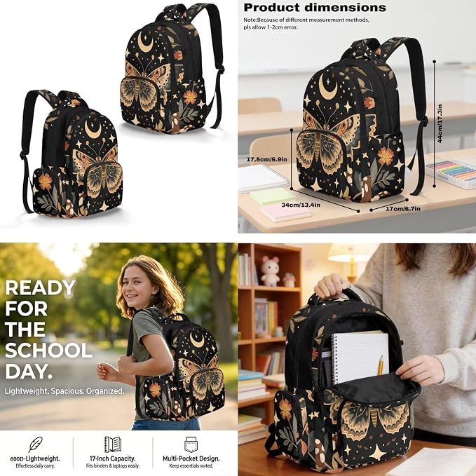 4 PCS Cute School Backpack for Boys Butterfly Schoolbag Rucksack with Lunch Box Handbag and Pencil Case Bottle Sleeve Pouch Set for Elementary Middle School - Image 6