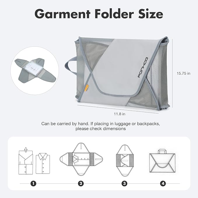 Ponhog Grment Folder for Travel 2-Pcs Grey | Original Garment Packing Folder, Foldable Clothes Shirt Bags with Wrinkle-Free Folding Board and Compression Wings - Image 2