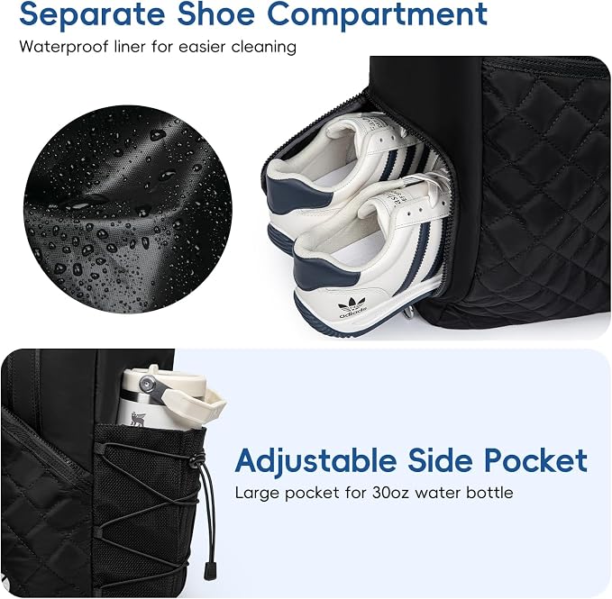 KAVIGOR Pickleball Tote Bag for Women with Fence Hook, Quilted Pickleball Bag Holds 3-4 Paddles with Shoe Compartment - Image 4