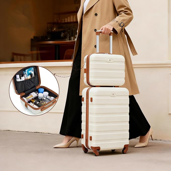 Suitour Luggage Sets 6 Piece, 20-inch Carry-on and 24 inch28 inch Checked Suitcase Set with Cosmetic Case and Expandable Travel Duffle Bags Set(Beige Tan) - Image 4