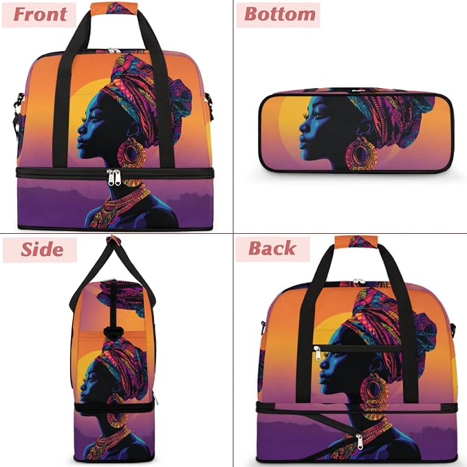 African American Women Foldable Travel Duffel Bag, Expandable Weekender Overnight Carry on Bags with Shoe Compartment Sport Tote Gym Luggage for Women Men - Image 3