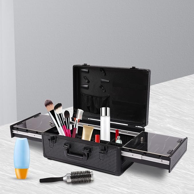 DNYSYSJ Barber Carrying Case Barber Case, Stylist Tool Box Crocodile Pattern Professional Salon Hair Cutting Grooming Kit Storage Organizer for Clippers, Scissors, Barber Supplies (E) - Image 2