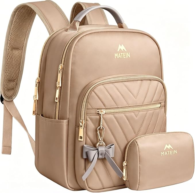 MATEIN Small Backpack Purse for Women, Mini Bookbag, 2pcs Sets, Champagne | Casual Daily Handbags Shoulder Bag, Waterproof Fashion Cute Backpack, Ladies Girls Daypack, for Travel Work School College by MATEIN