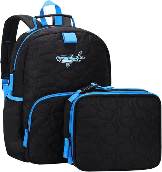 Chase Chic Toddler Backpack for Boys, Puffer Cute Lightweight Preschool Backpack with Lunch Box Set for Daycare Travel Kids Age 3-6,Black Shark by ChaseChic