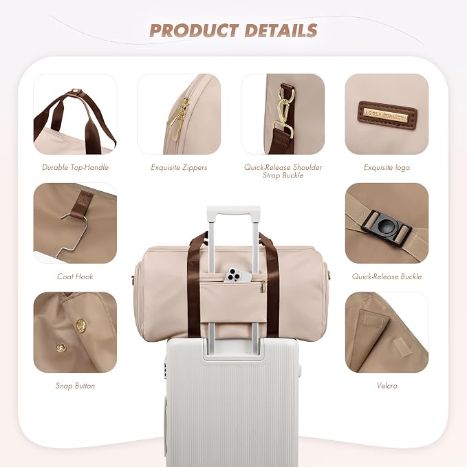 Convertible 2-in-1 Garment Bags for Travel,Women Men Carry On Garment Duffle Bag With Shoe Compartment,Hanging Suit bag,48L,Apricot - Image 7