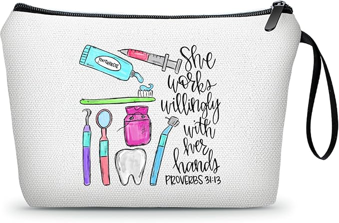Dental Hygienist Dentist Assistant Teeth Appreciation Thank You Gifts for Female Friend Sister Coworkers Small Cosmetic Makeup Bag Christmas