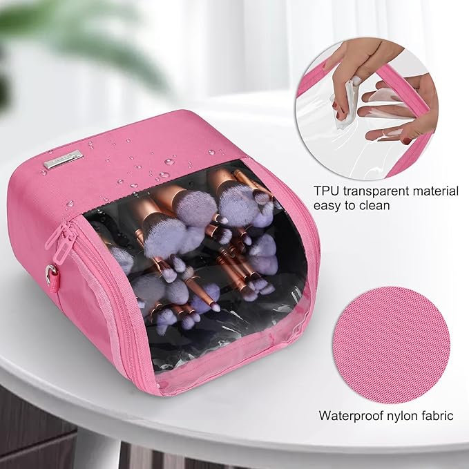 TANTO Makeup Brush Case Stand-up Makeup Cup Makeup Brush Holder Travel Professional Cosmetic Bag Artist Storage Bag Large Makeup Bag with Adjustable Divide (Rose Pink, 1-Large) - Image 5
