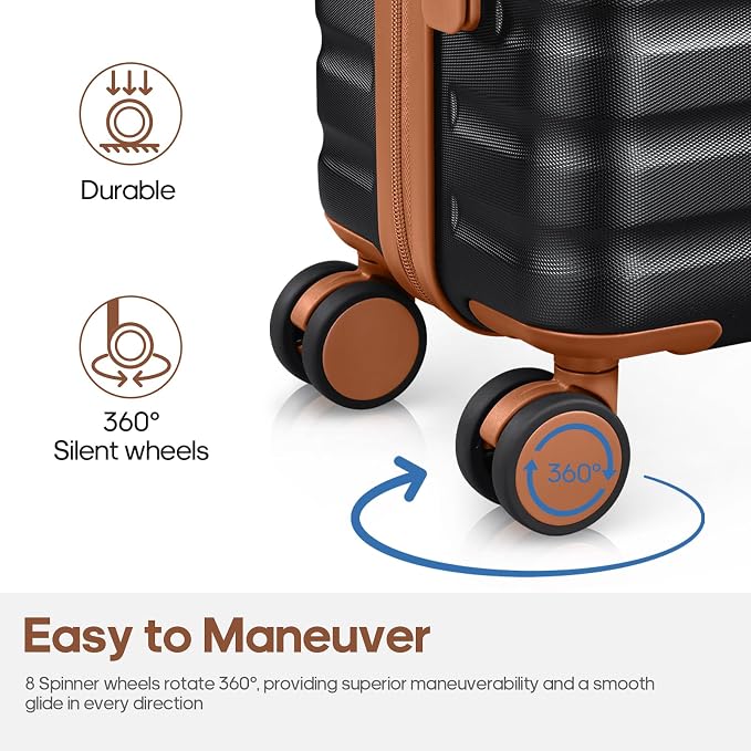 3 Piece Luggage Set, Durable ABS Hardshell Carry On Suitcase Set with Silent Spinner Wheels, YKK Zipper & TSA Lock, Lightweight Large Travel Checked Luggage,20/24/28 Inch - Image 4