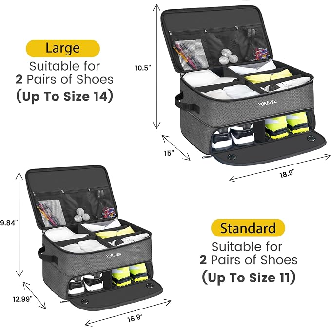 YOREPEK 2 Layer Golf Trunk Organizer, Golf Gifts for Men with Separate Ventilated Compartment for 2 Pair Shoes, Waterproof Car Trunk Locker for Balls, Tees, Clothes, Gloves, Gifts for Golfers - Image 2