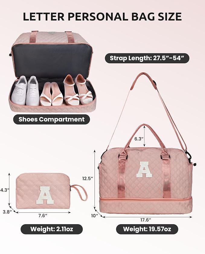 Girls Duffle Bag, Initial Bag, Personalized Weekender Bag with Shoulder Strap, Monogram Overnight Bag for Women Wet Pocket, Letter Travel Bag with Makeup Bag Gifts for Niece (Letter R) - Image 2