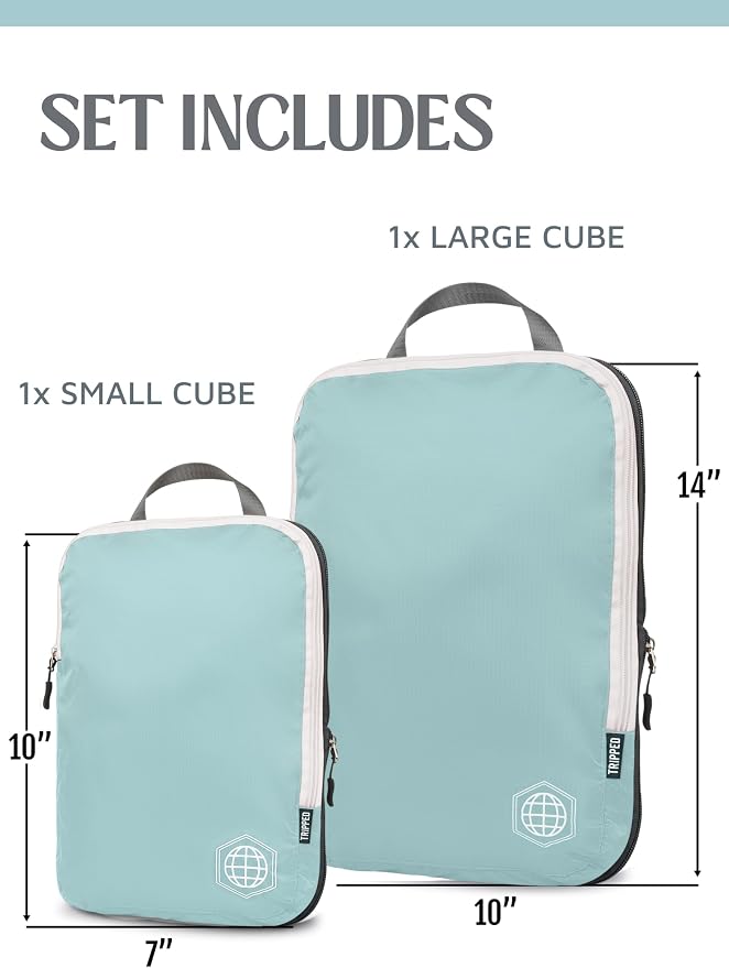 Compression Packing Cubes for Travel, 2-Piece Lightweight Packing Cubes Set for Carry-On Luggage & Backpacks – TRIPPED Travel Gear (Dusty Teal/White) - Image 3