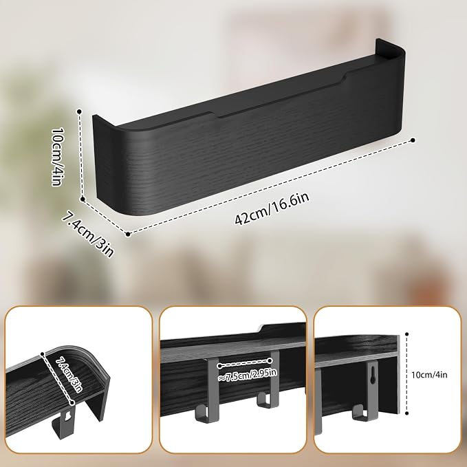 Wall Mounted Coat Rack with Shelf, Wooden Entryway Organizer with Hidden Metal Hooks for Hanging Coats Bags Keys, Modern Floating Shelf for Hallway Bathroom - Image 2